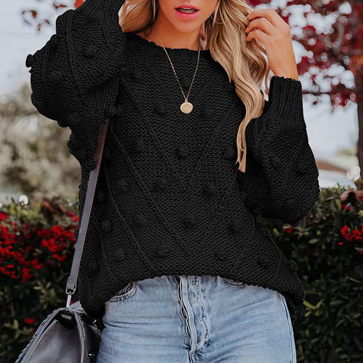 Women's Jumper – Chunky Cable Knit Bobble Balloon Sleeve