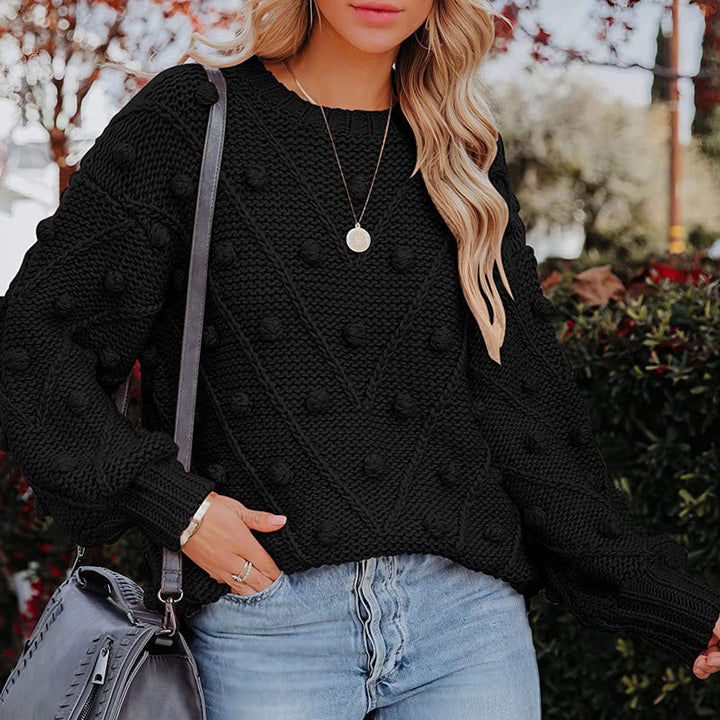 Women's Jumper – Chunky Cable Knit Bobble Balloon Sleeve