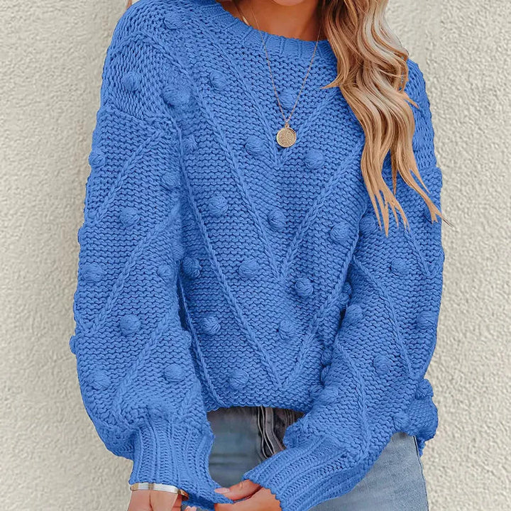 Women's Jumper – Chunky Cable Knit Bobble Balloon Sleeve