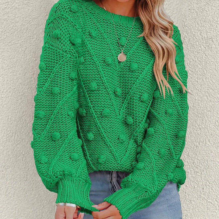 Women's Jumper – Chunky Cable Knit Bobble Balloon Sleeve