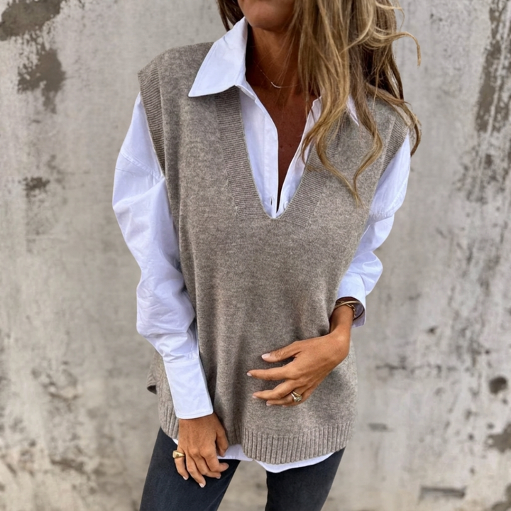 Women's Knitted Vest – Oversized V-Neck