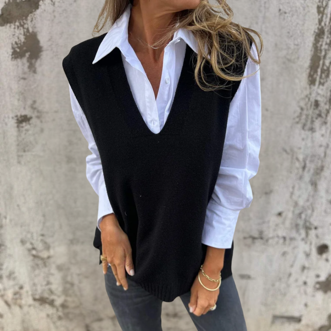 Women's Knitted Vest – Oversized V-Neck