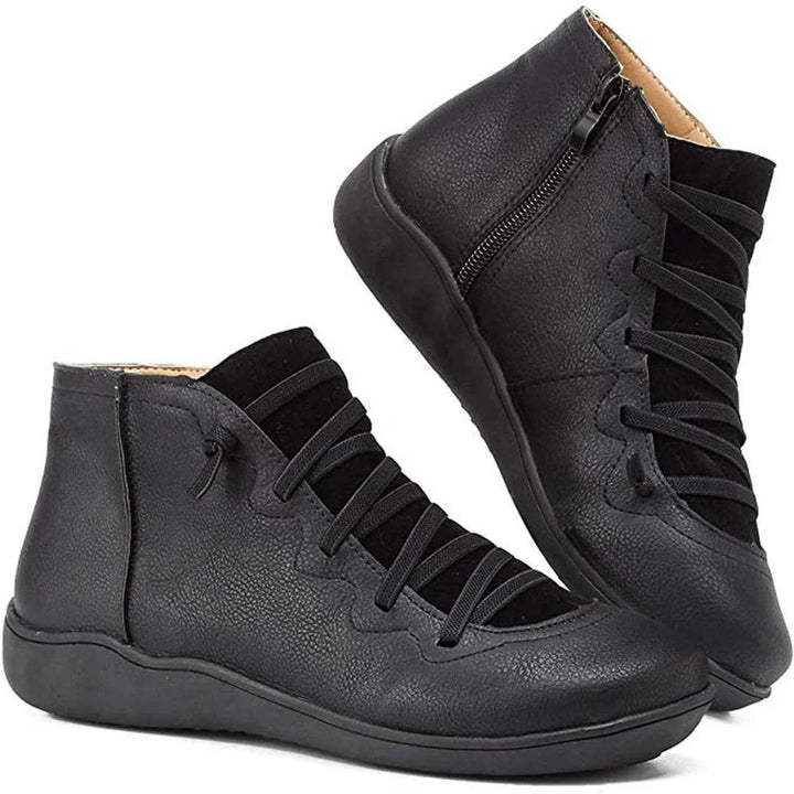 Women's Lace-Up Side-Zip Flat Leather Ankle Boots