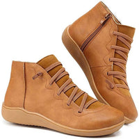 Women's Lace-Up Side-Zip Flat Leather Ankle Boots