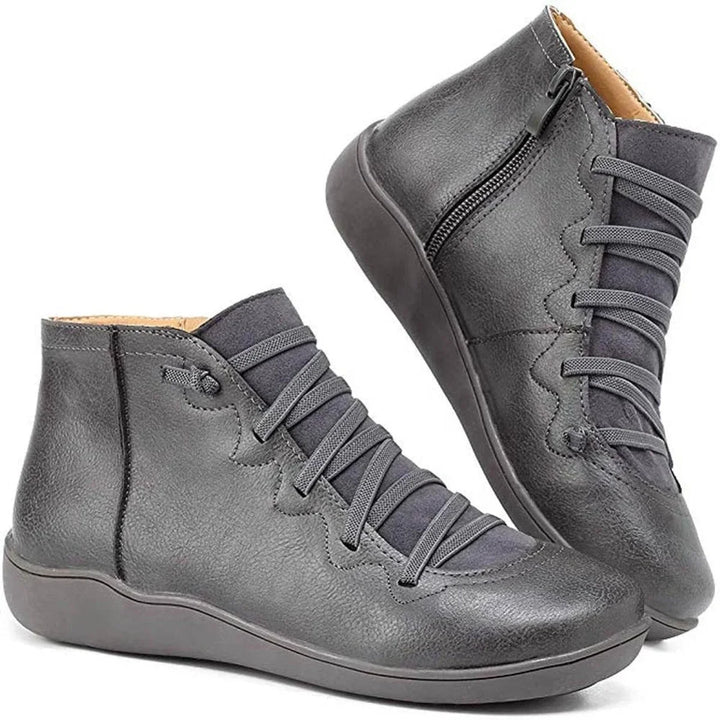 Women's Lace-Up Side-Zip Flat Leather Ankle Boots