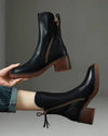 Women's Leather Ankle Boots – Side Zipper And Chunky Block Heel