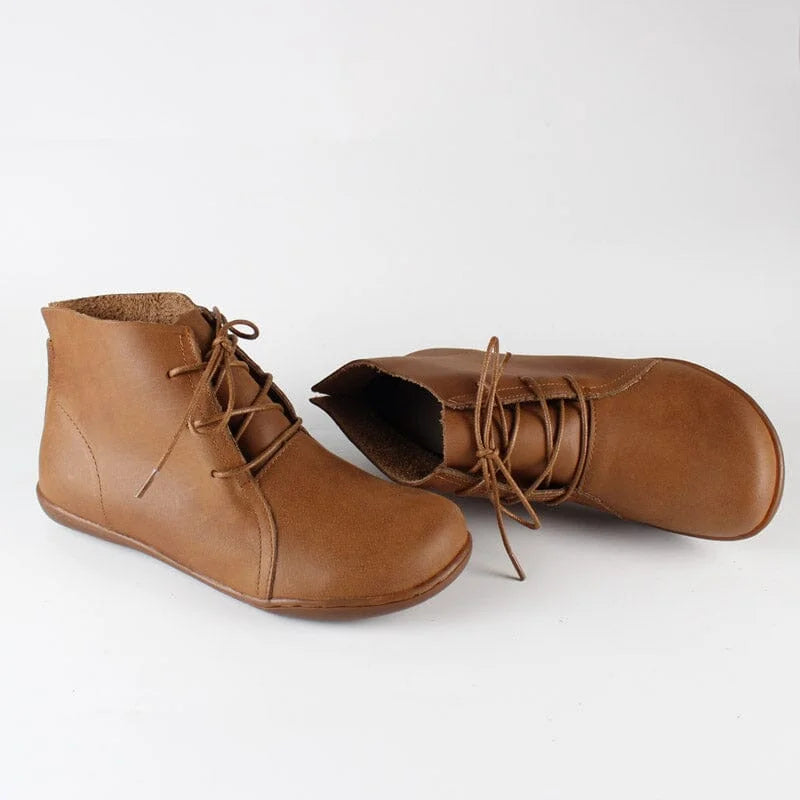 Women's Leather Casual Ankle Boots – Lace-Up Closure And Round Toe