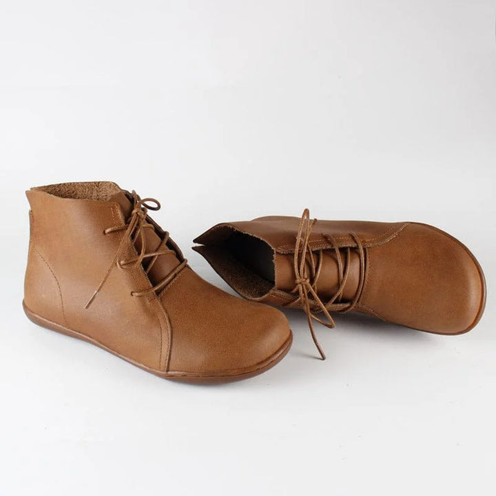 Women's Leather Casual Ankle Boots – Lace-Up Closure And Round Toe
