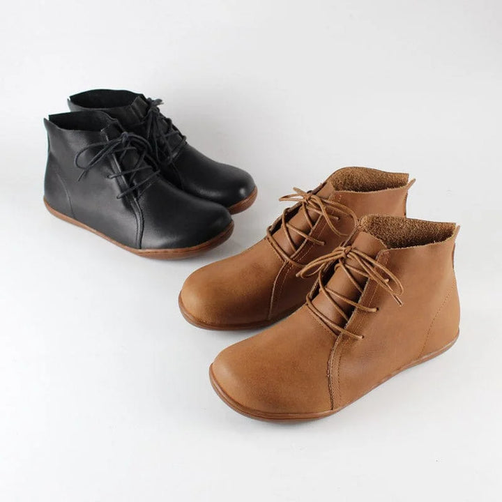 Women's Leather Casual Ankle Boots – Lace-Up Closure And Round Toe
