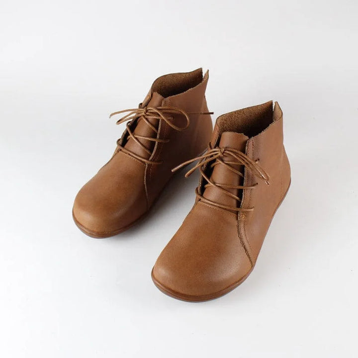 Women's Leather Casual Ankle Boots – Lace-Up Closure And Round Toe