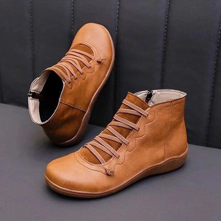 Women's Leather Casual Ankle Boots – Lace-Up Front And Side Zipper