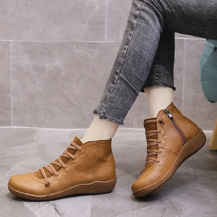 Women's Leather Casual Ankle Boots – Lace-Up Front And Side Zipper