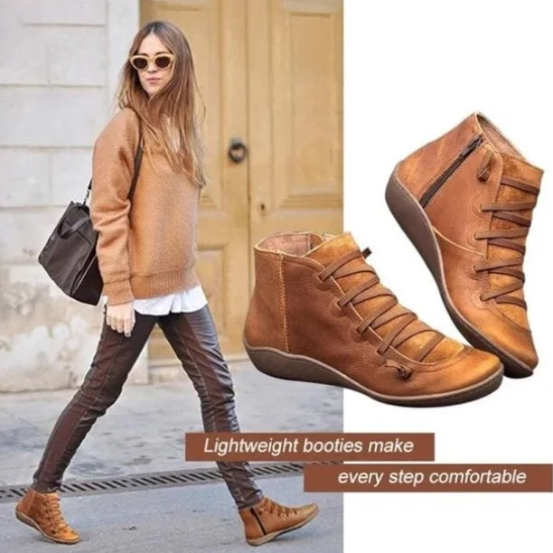 Women's Leather Casual Ankle Boots – Lace-Up Front And Side Zipper