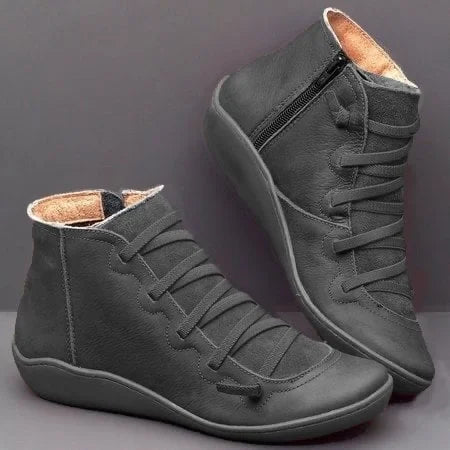 Women's Leather Casual Ankle Boots – Lace-Up Front And Side Zipper