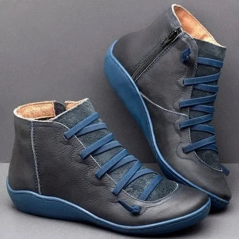 Women's Leather Casual Ankle Boots – Lace-Up Front And Side Zipper