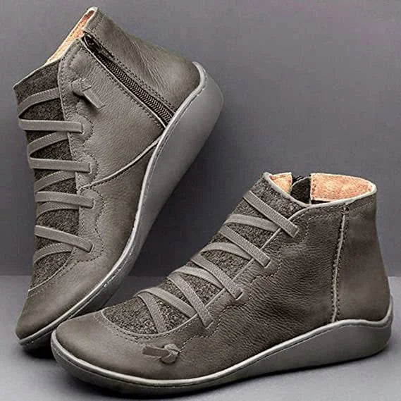 Women's Leather Casual Ankle Boots – Lace-Up Front And Side Zipper