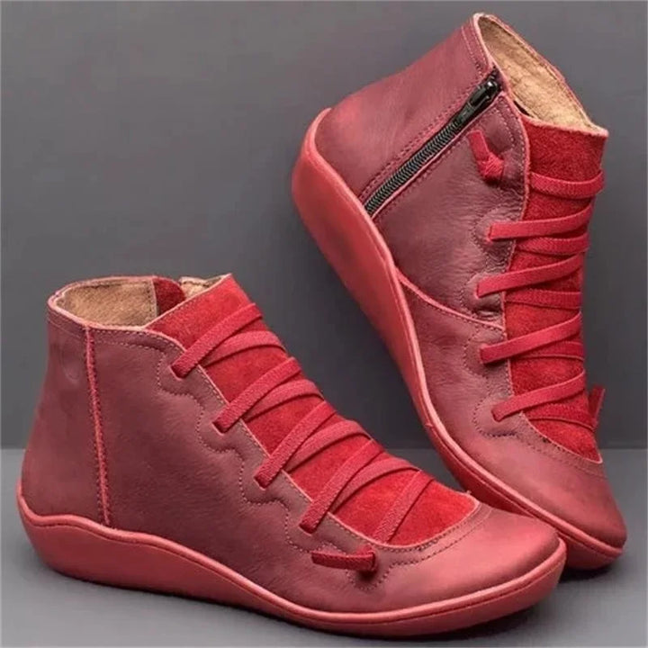 Women's Leather Casual Ankle Boots – Lace-Up Front And Side Zipper