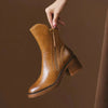 Women's Leather Chunky-Heel Ankle Boots – Side Zipper Closure