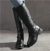 Women's Leather Knee-High Boots – Buckle Strap And Side Zipper