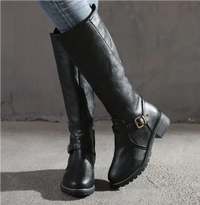 Women's Leather Knee-High Boots – Buckle Strap And Side Zipper