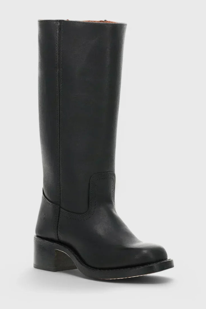 Women's Leather Mid-Calf Western-Style Boots – Stacked-Block Heel