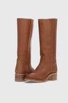 Women's Leather Mid-Calf Western-Style Boots – Stacked-Block Heel