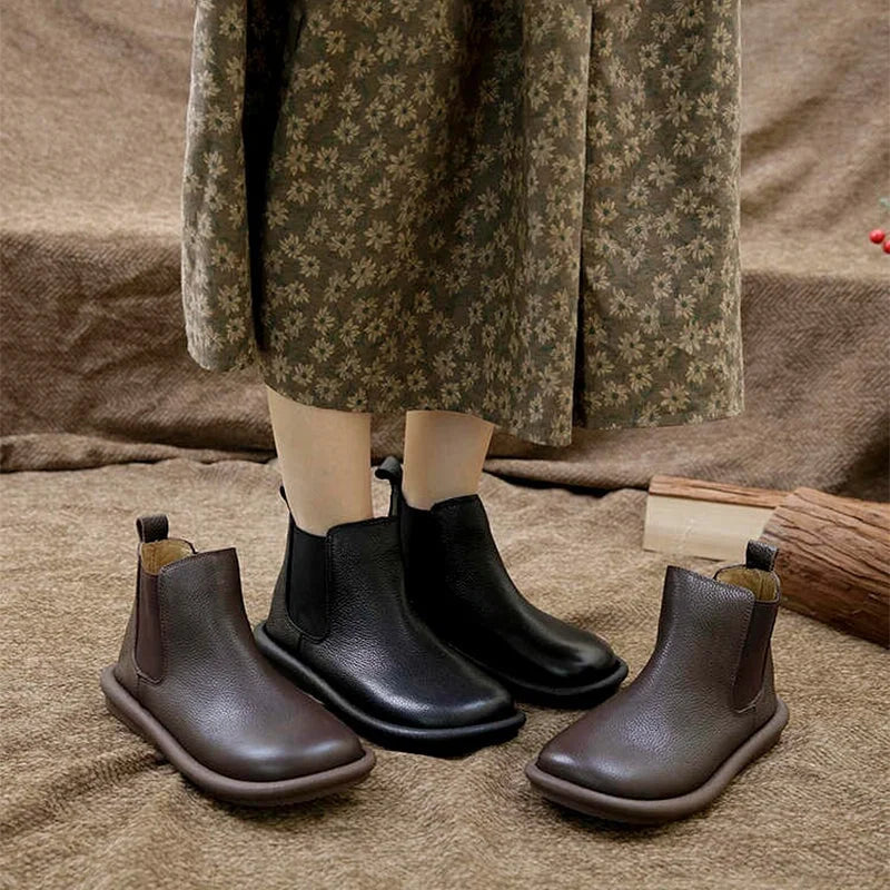 Women's Leather Slip-On Chelsea Ankle Boots – Round Toe