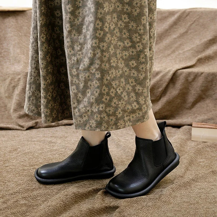 Women's Leather Slip-On Chelsea Ankle Boots – Round Toe
