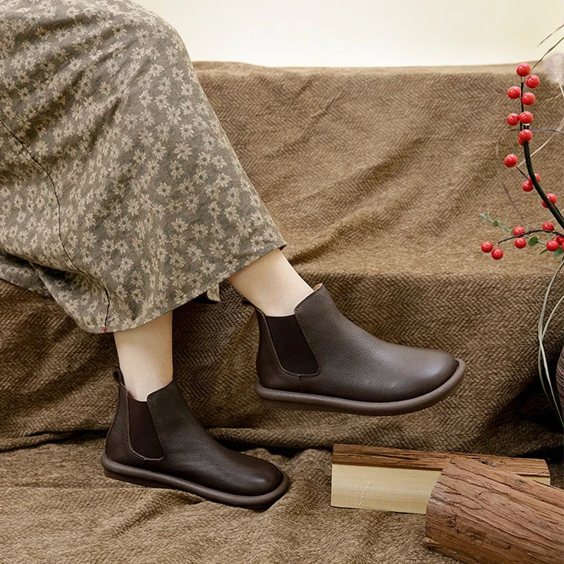 Women's Leather Slip-On Chelsea Ankle Boots – Round Toe