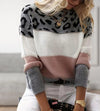 Women's Leopard Print Color-Block Knit Sweater – Ribbed Cuffs