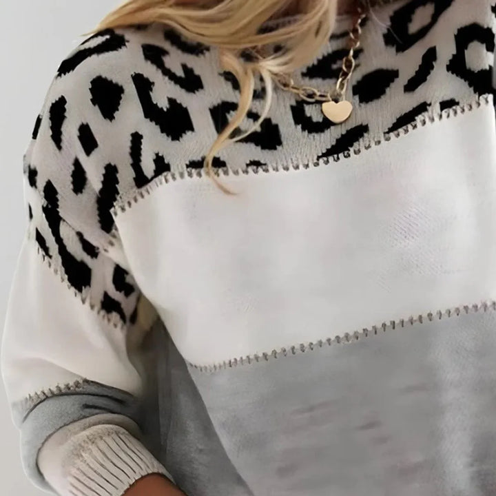Women's Leopard Print Colorblock Knit Pullover Sweater