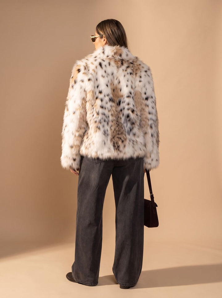 Women's Coat – Leopard Print Cropped Faux Fur