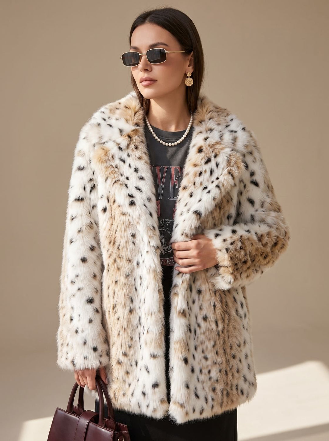 Women's Coat – Leopard Print Cropped Faux Fur