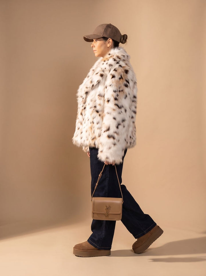 Women's Coat – Leopard Print Cropped Faux Fur