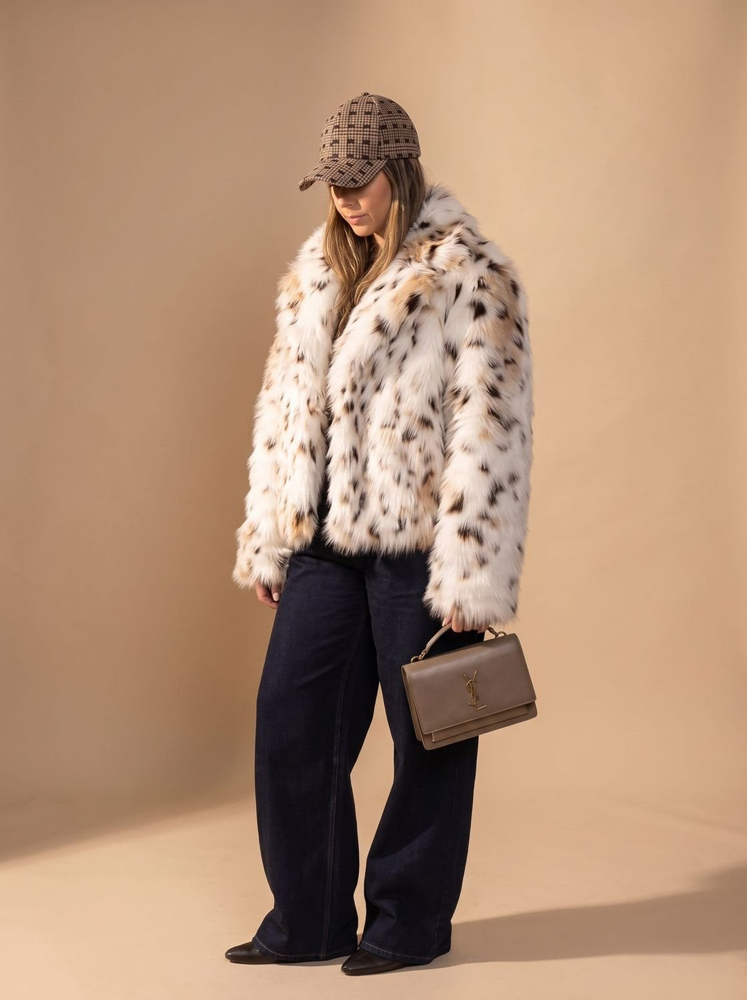 Women's Coat – Leopard Print Cropped Faux Fur