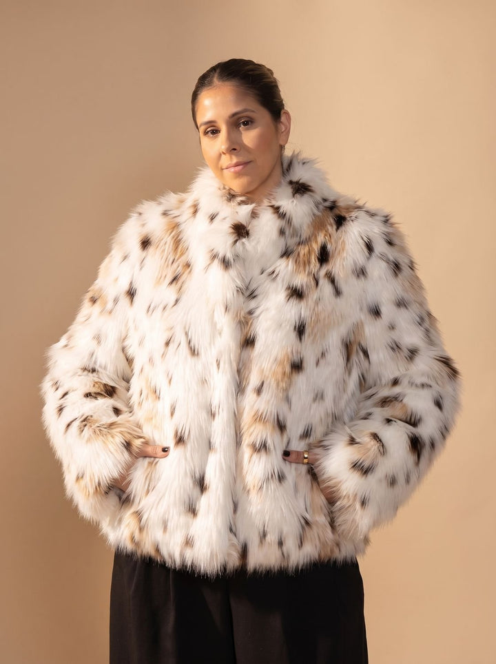 Women's Coat – Leopard Print Cropped Faux Fur