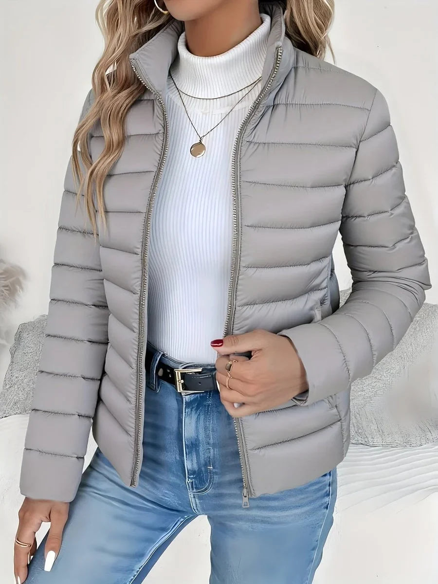 Women's Lightweight Quilted Puffer Coat Stand Collar Zip-Up Jacket