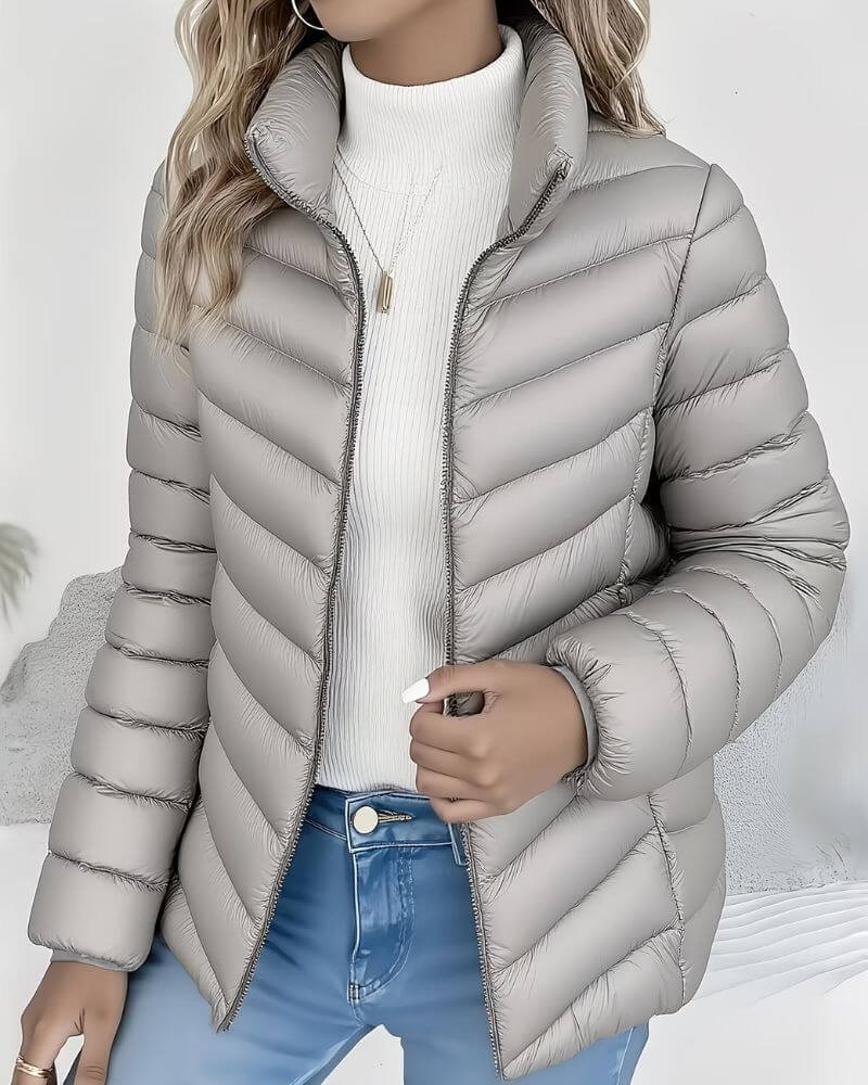 Women's Puffer Jacket – Cropped Stand Collar