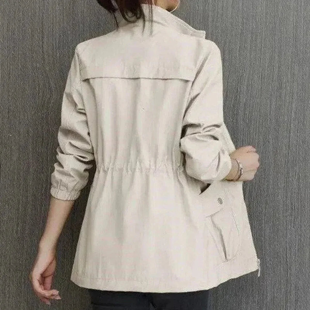Women's Lightweight Zip-Up Short Bomber Jacket Drawstring Waist