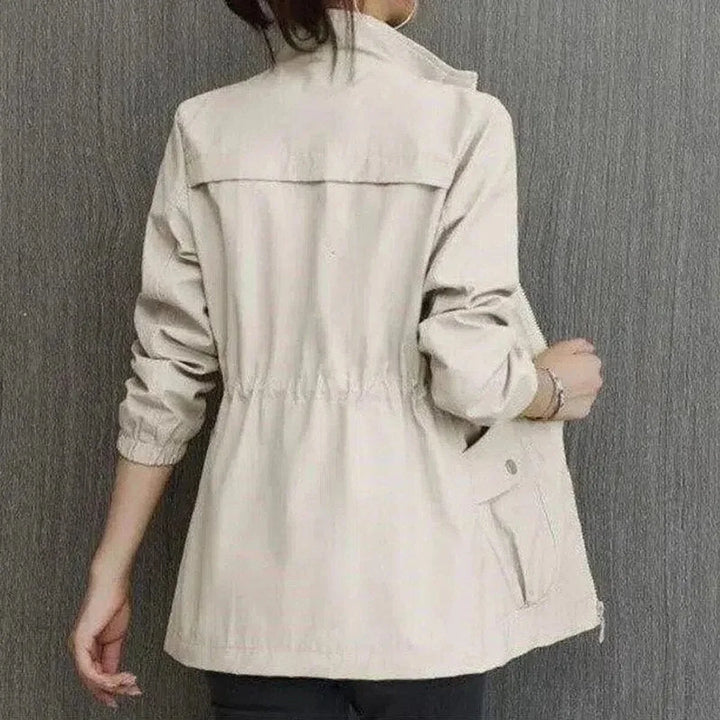 Women's Lightweight Zip-Up Short Bomber Jacket Drawstring Waist
