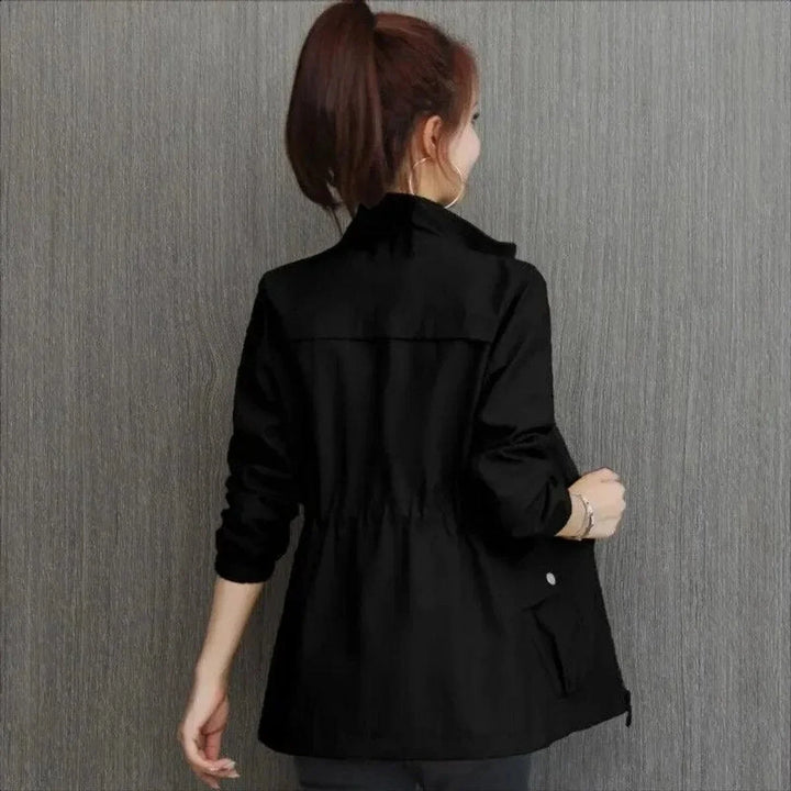 Women's Lightweight Zip-Up Short Bomber Jacket Drawstring Waist