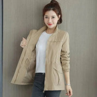 Women's Lightweight Zip-Up Short Bomber Jacket Drawstring Waist
