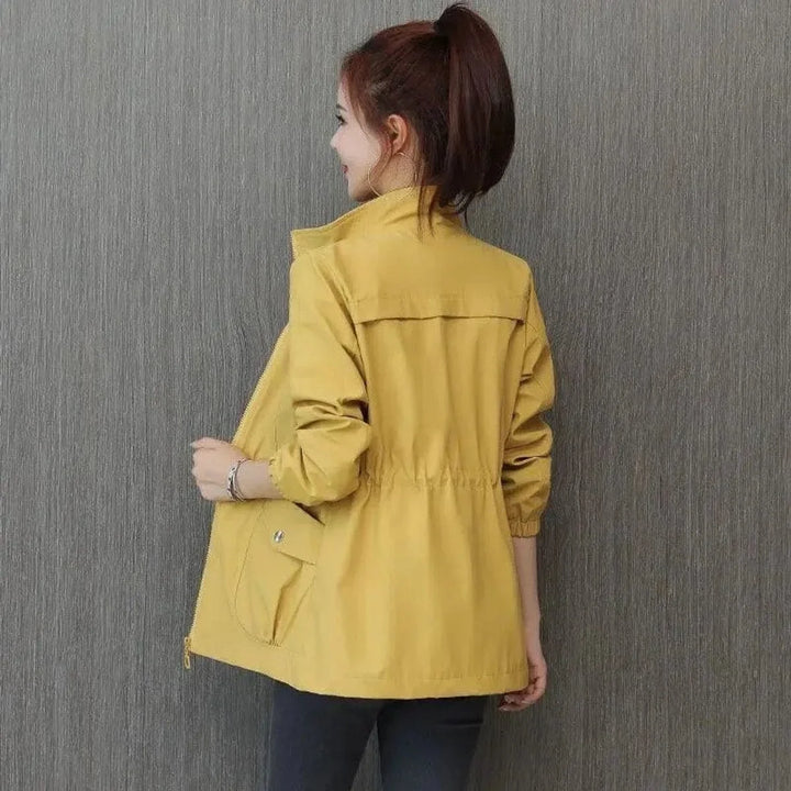 Women's Lightweight Zip-Up Short Bomber Jacket Drawstring Waist
