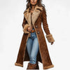 Women's Long Brown Faux-Shearling Aviator Jacket – Faux-Fur Collar And Cuffs