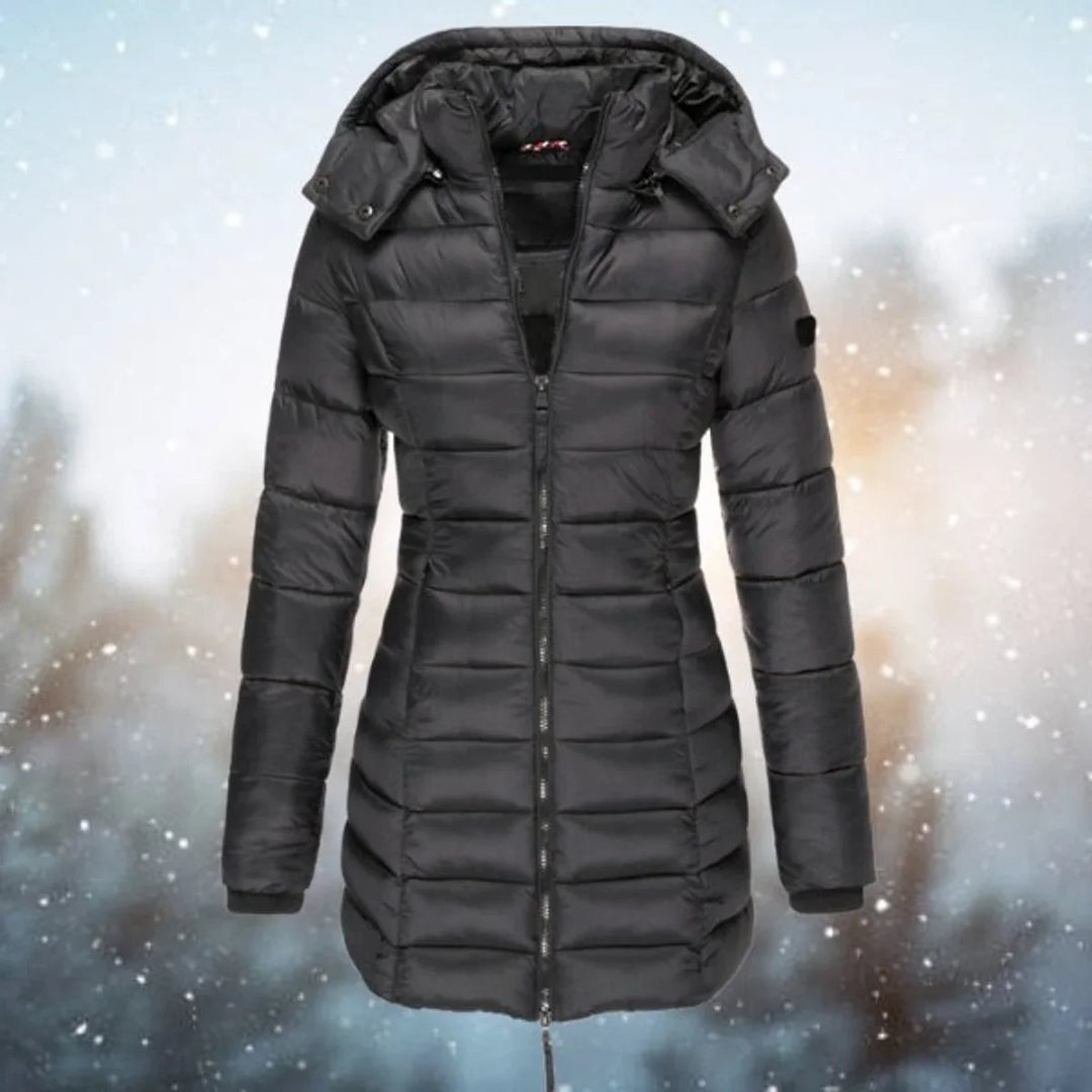 Women's Long Hooded Puffer Quilted Jacket Zip-Up Winter Coat