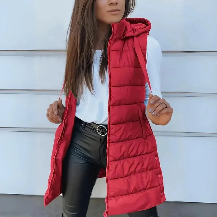 Women's Long Hooded Sleeveless Puffer Vest Lightweight Layering Gilet