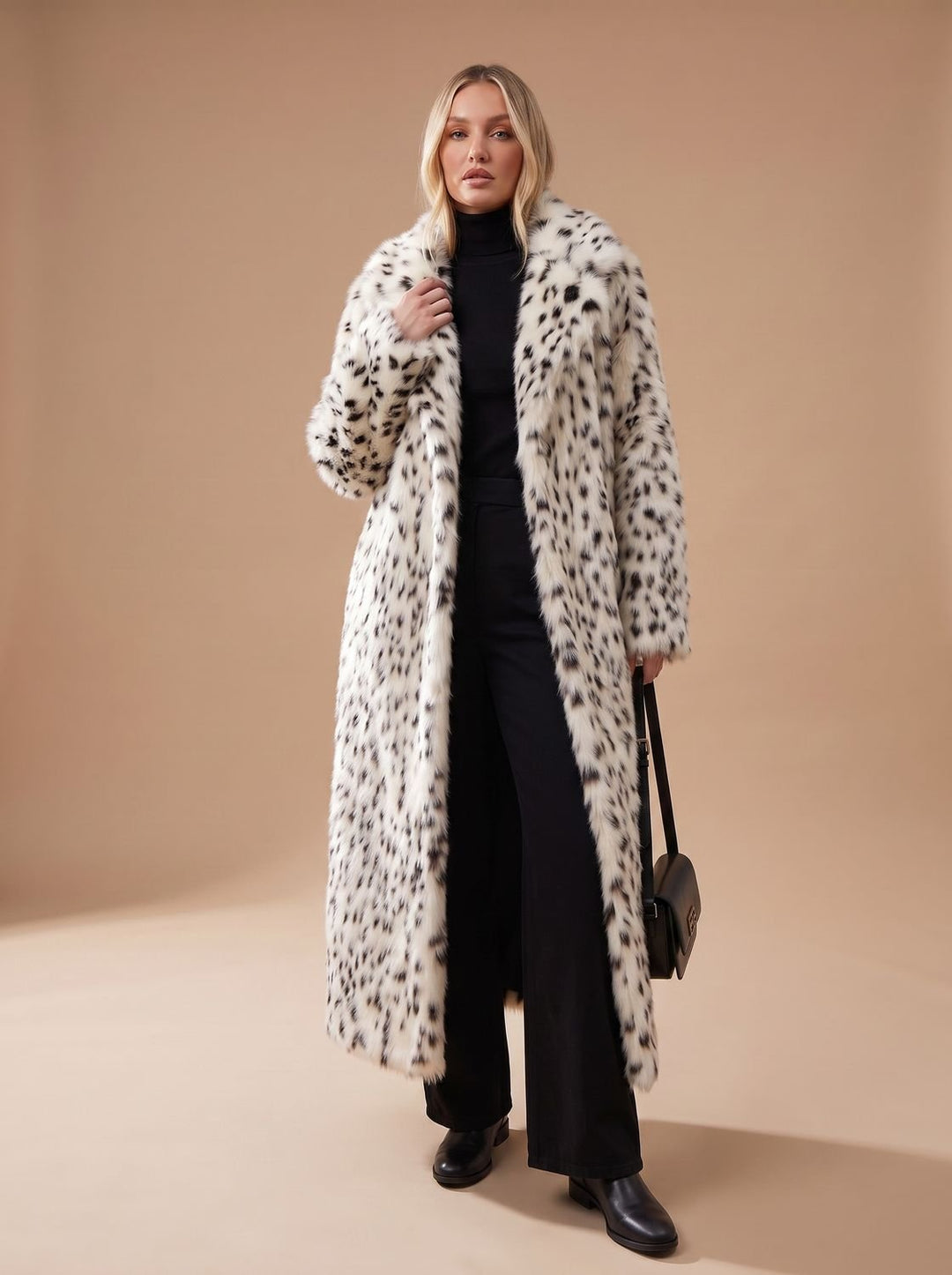 Women's Coat – Long Leopard Print Faux Fur