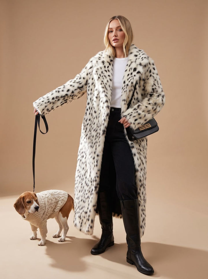 Women's Coat – Long Leopard Print Faux Fur