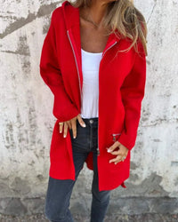Women's Long-Sleeve Hooded Mid-Length Cardigan – Full Zip And Zipper Pockets