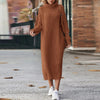 Women's Midi Dress – Oversized Roll-Neck Ribbed Knit Winter